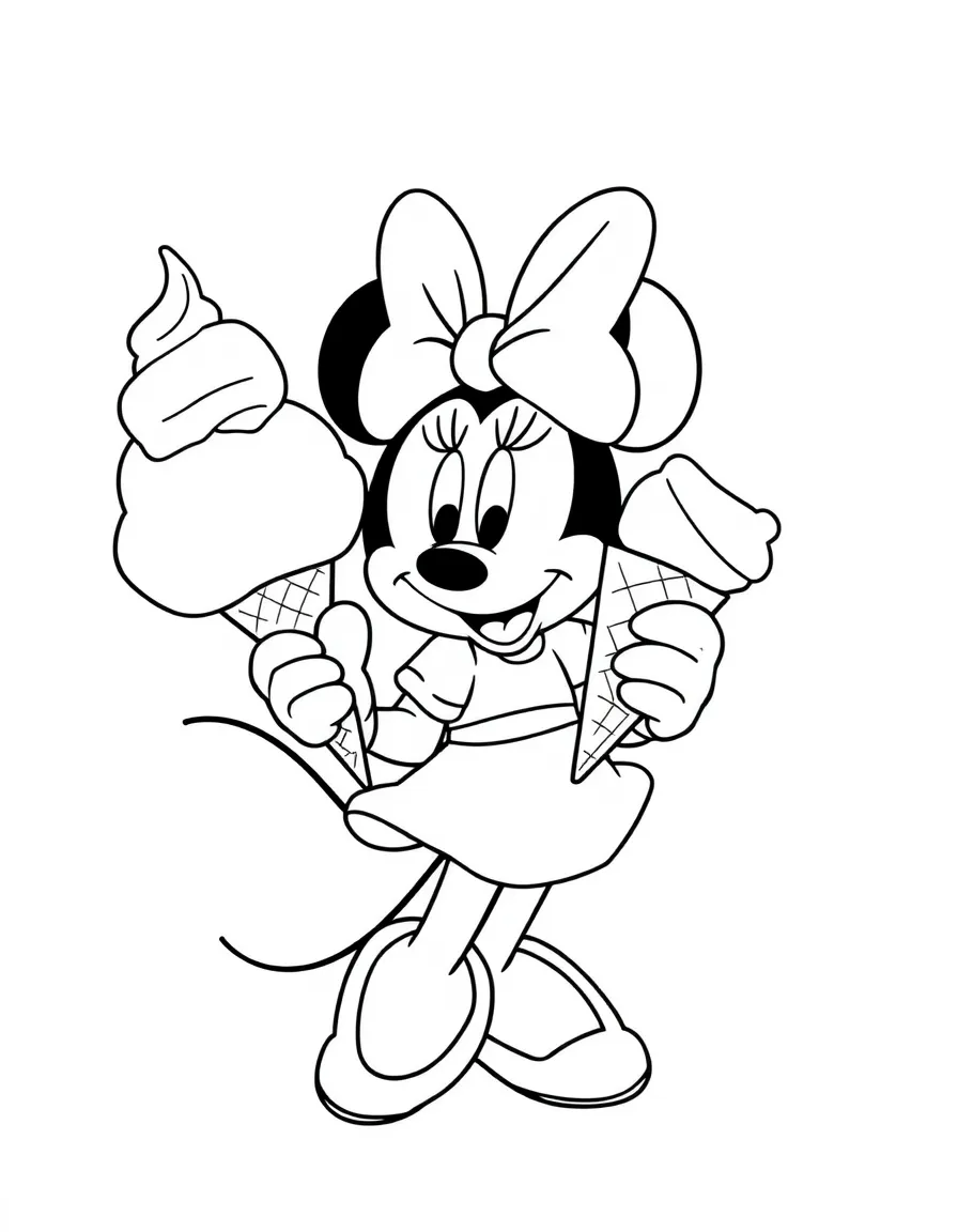 Minnie Mouse holding a giant ice cream cone.