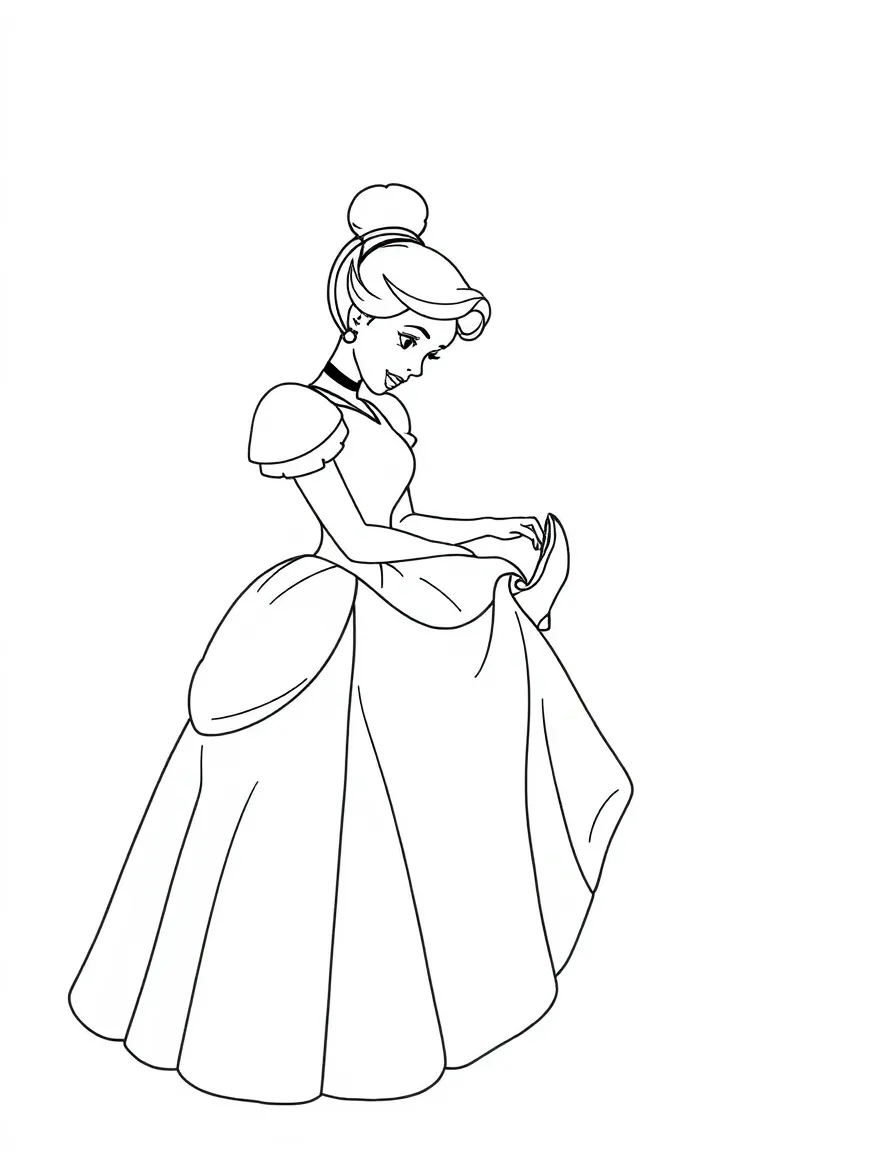 Cinderella looking at her glass slipper.