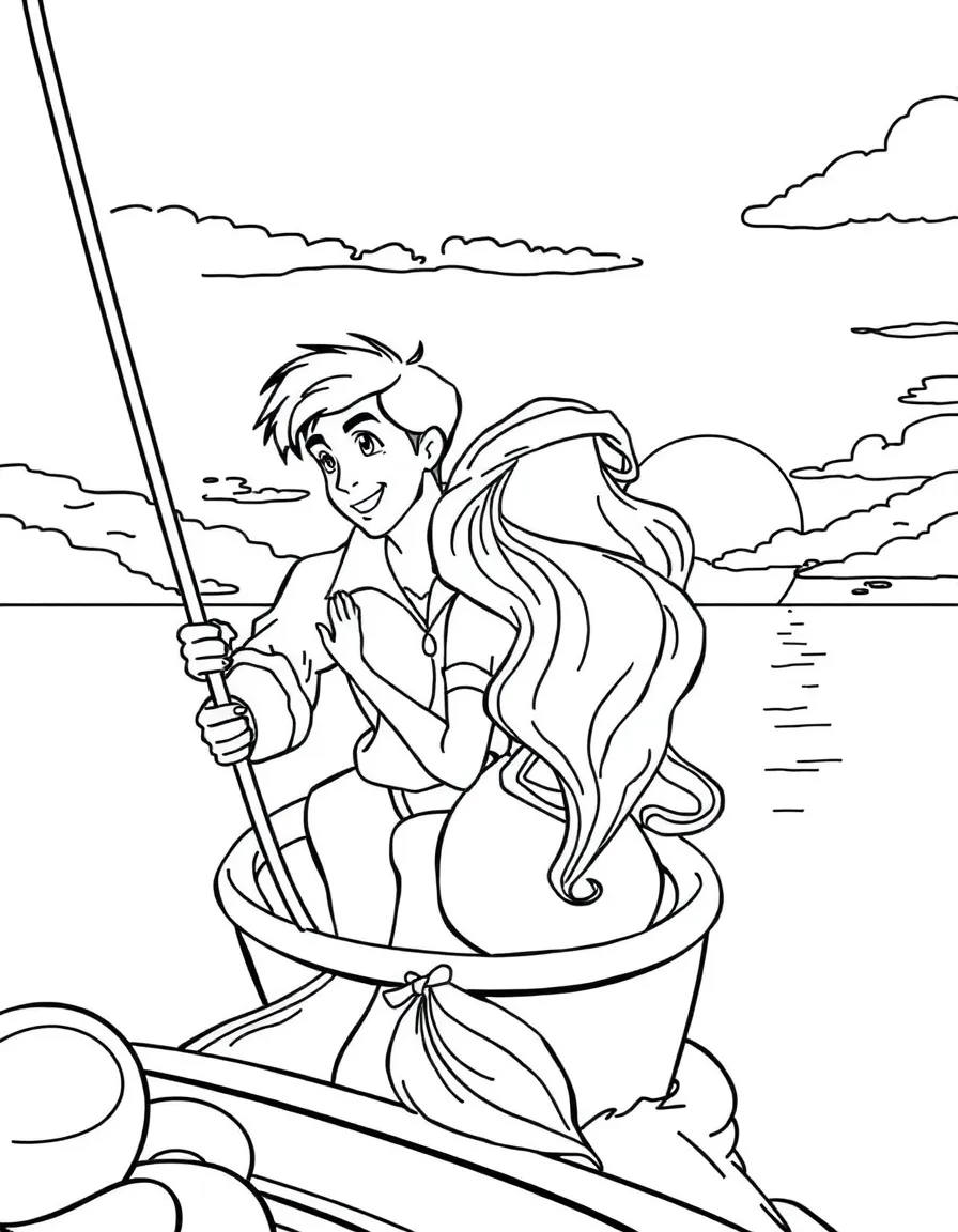 Ariel and Prince Eric sailing into the sunset.
