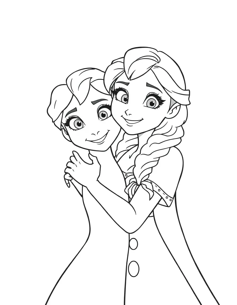 Anna and Olaf hugging, with a happy expression.