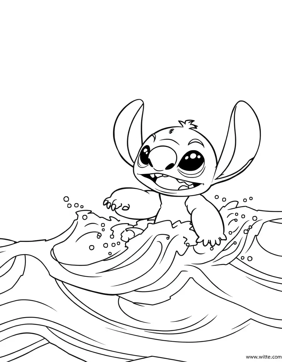 Lilo and Stitch playing in the waves.