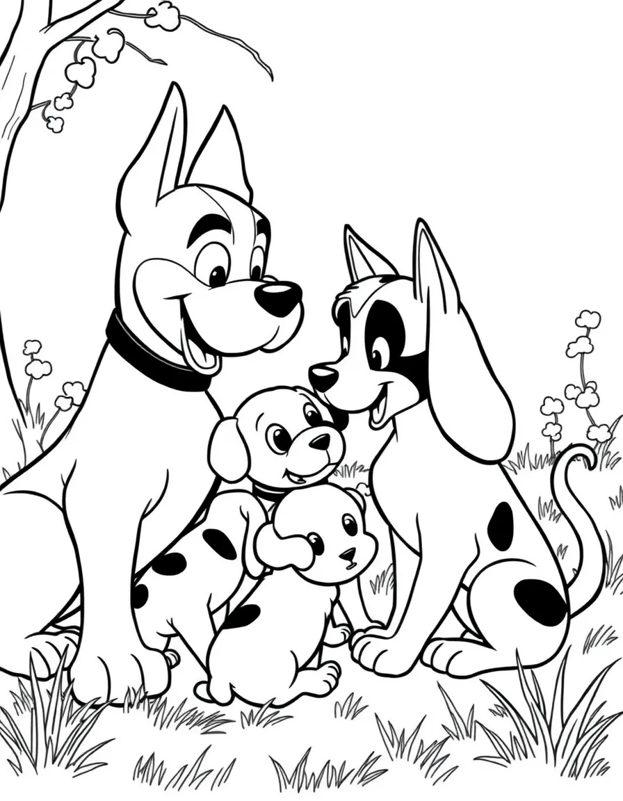 Pongo and Perdita trying to get their puppies back.