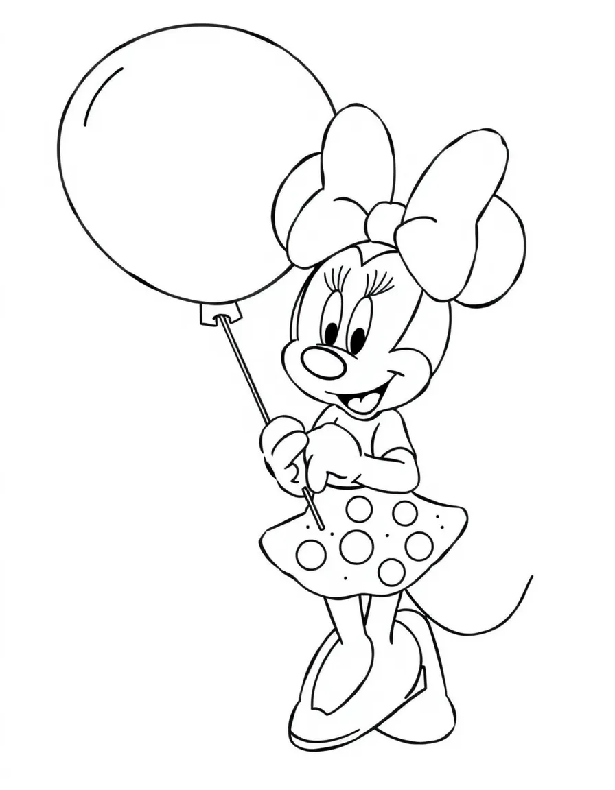 Minnie Mouse holding a giant balloon.