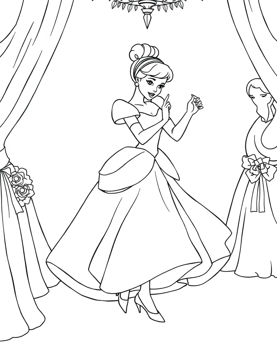 Cinderella dancing at the ball, with her glass slippers.