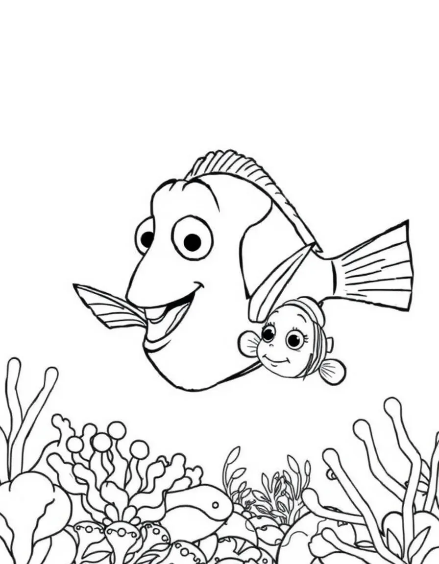 Nemo and Dory exploring a new part of the ocean.