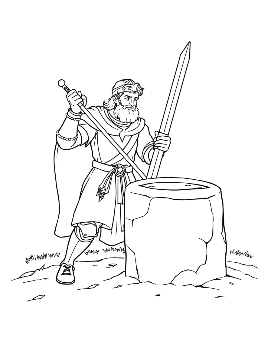 Arthur pulling the sword from the stone, with a dramatic flair.