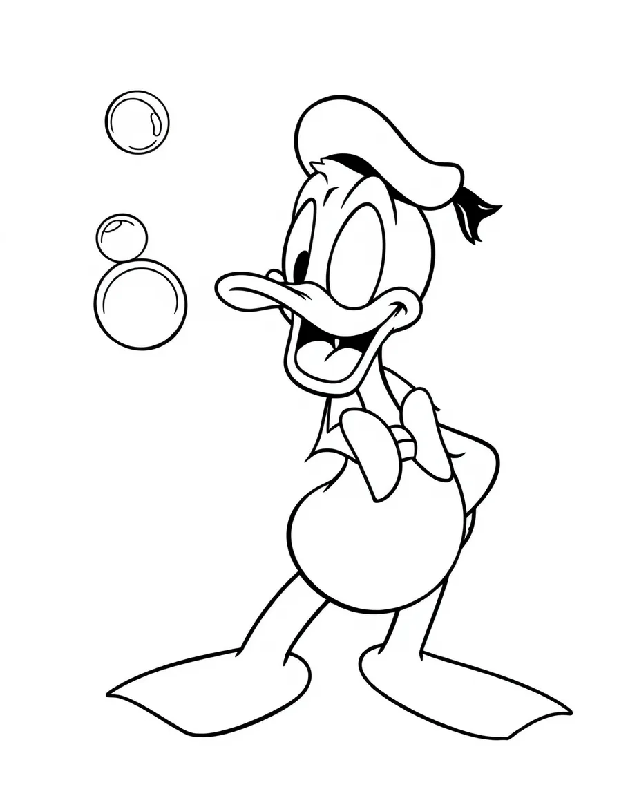 Donald Duck trying to blow bubbles, getting frustrated.