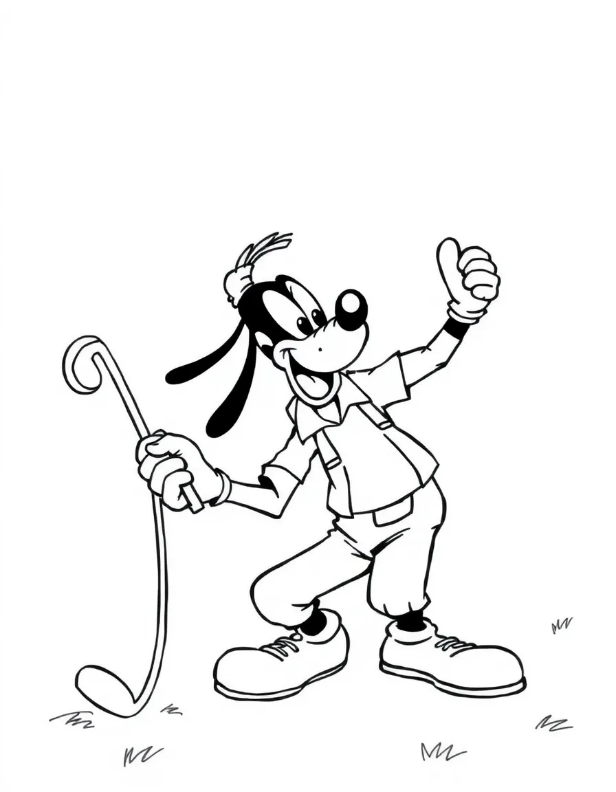 Goofy trying to play golf, hitting his own foot.