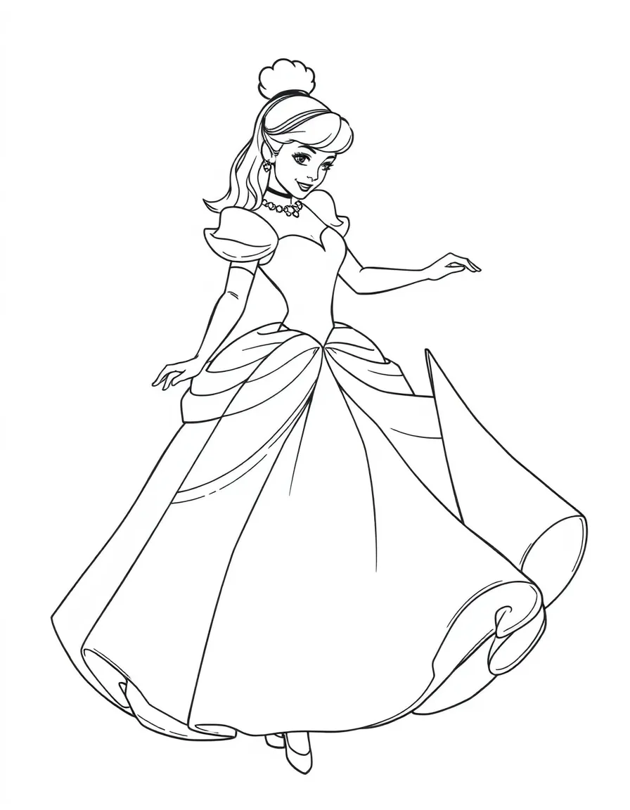 Cinderella twirling in her beautiful ball gown.