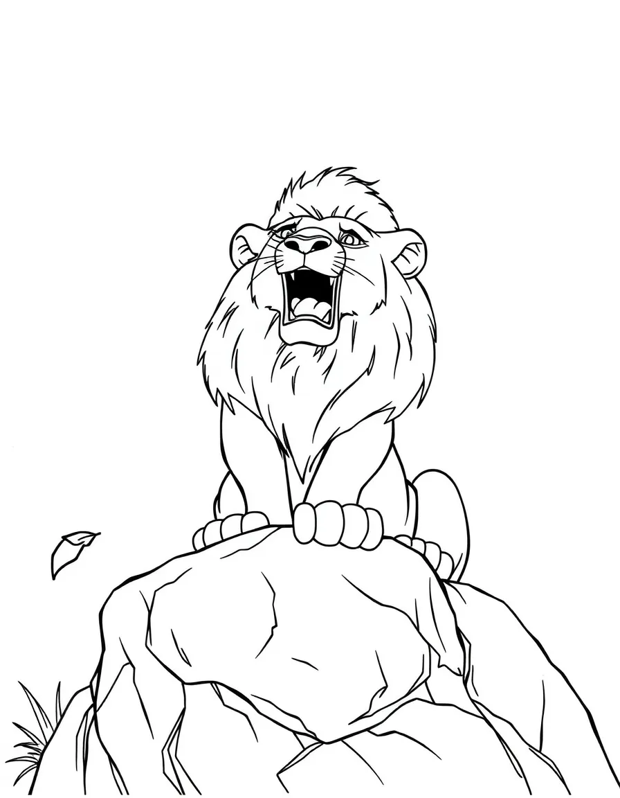 Simba roaring, looking majestic on Pride Rock.