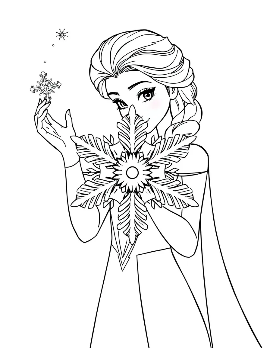 Elsa creating a beautiful snowflake, with ice magic.