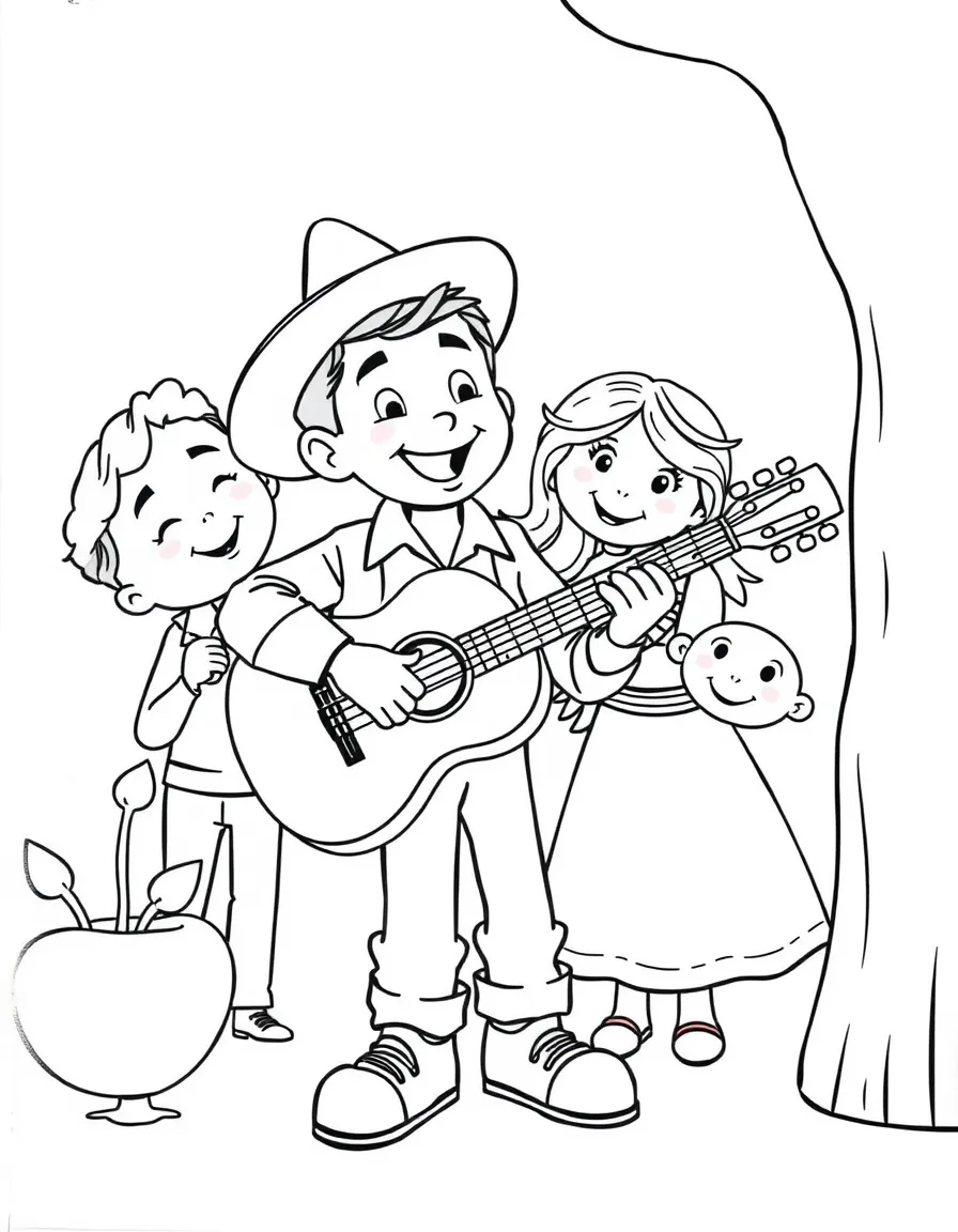 Miguel playing his guitar for his family, with happy faces.