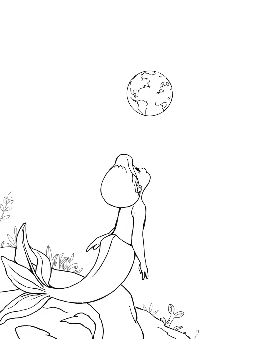 Ariel looking at the human world from afar, longing.
