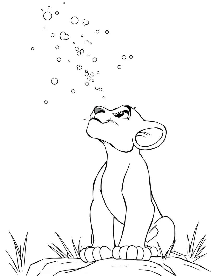 Simba looking up at the sky, with Mufasa's spirit.