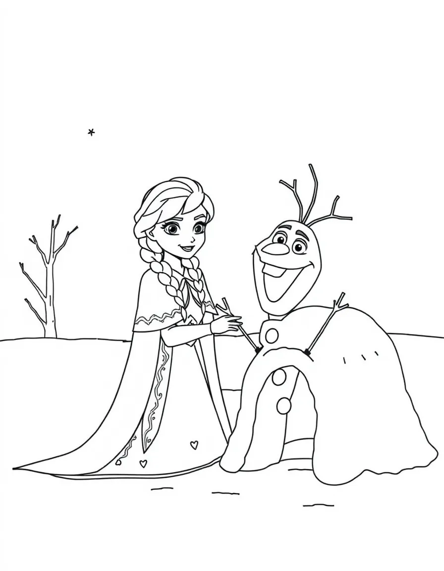 Anna and Olaf making a snow fort together.