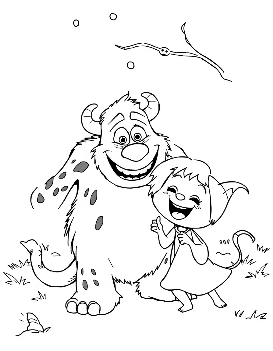 Sulley and Boo playing, with a happy expression.