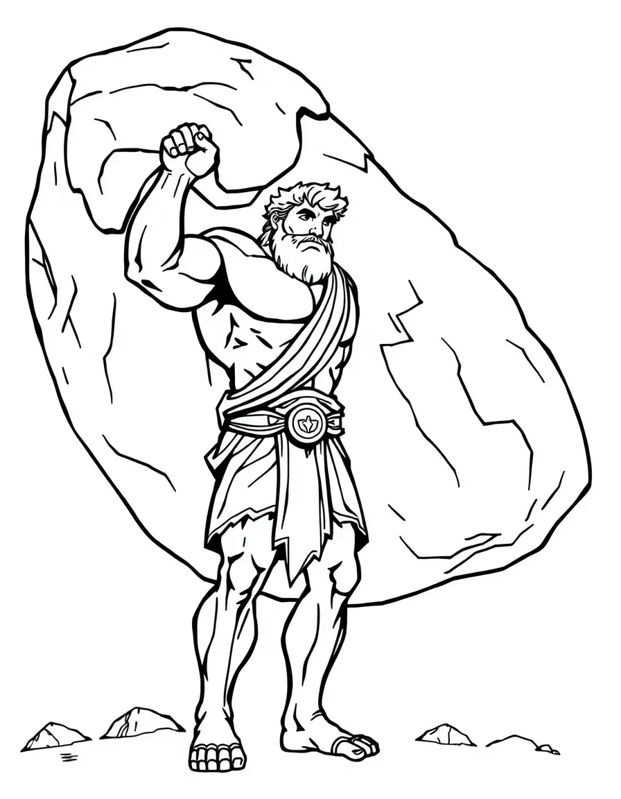 Hercules lifting a huge rock, looking strong.