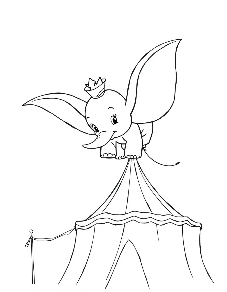Dumbo flying above the circus tent, looking free.