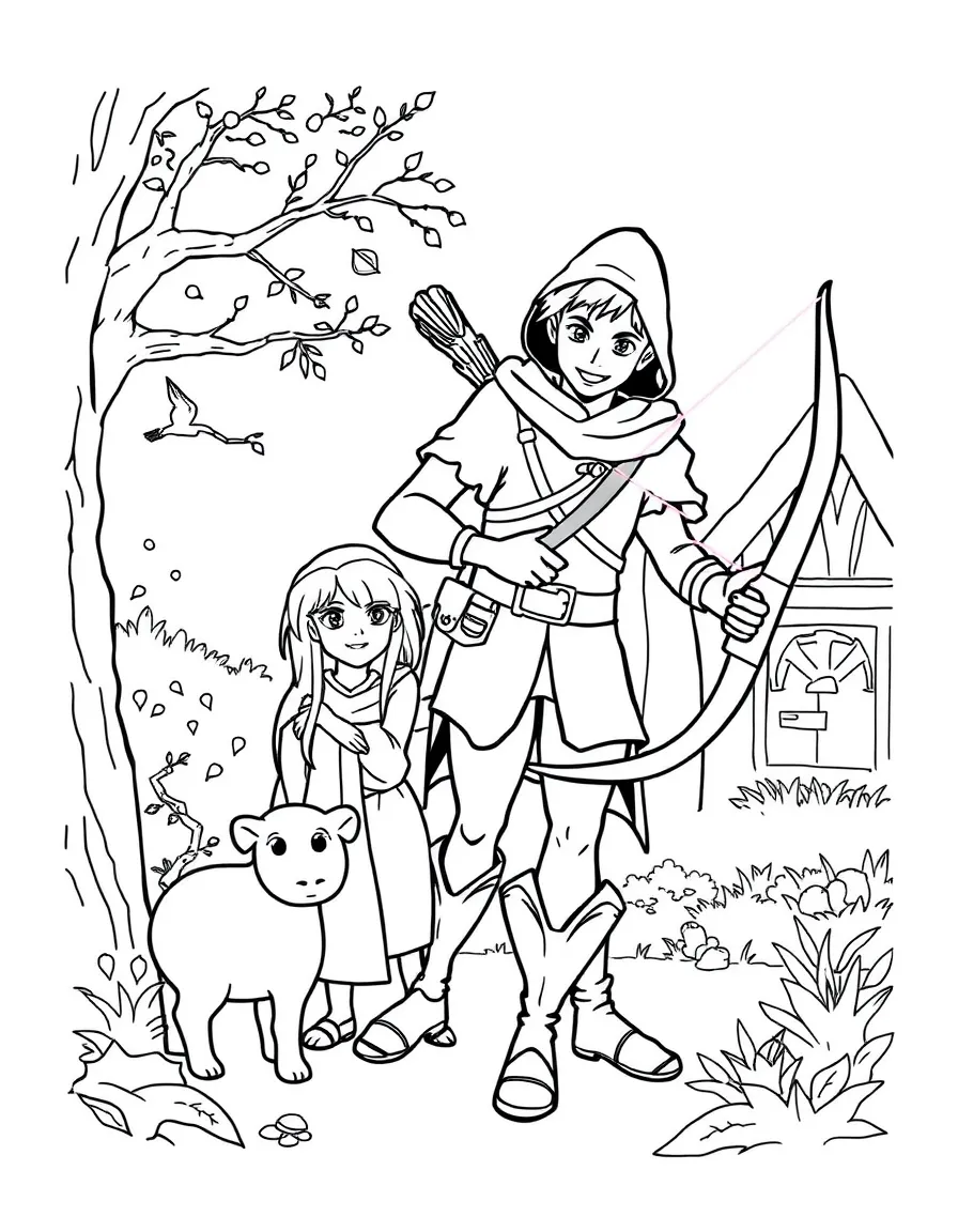 Robin Hood and Little John helping a poor family.