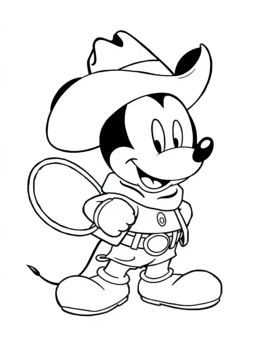 Mickey Mouse dressed as a cowboy, with a lasso.