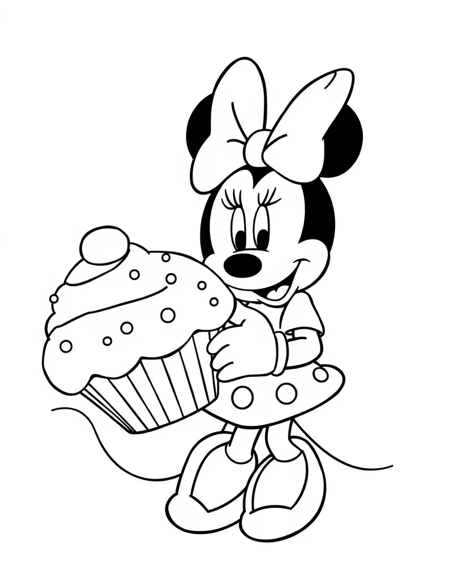 Minnie Mouse holding a giant cupcake.