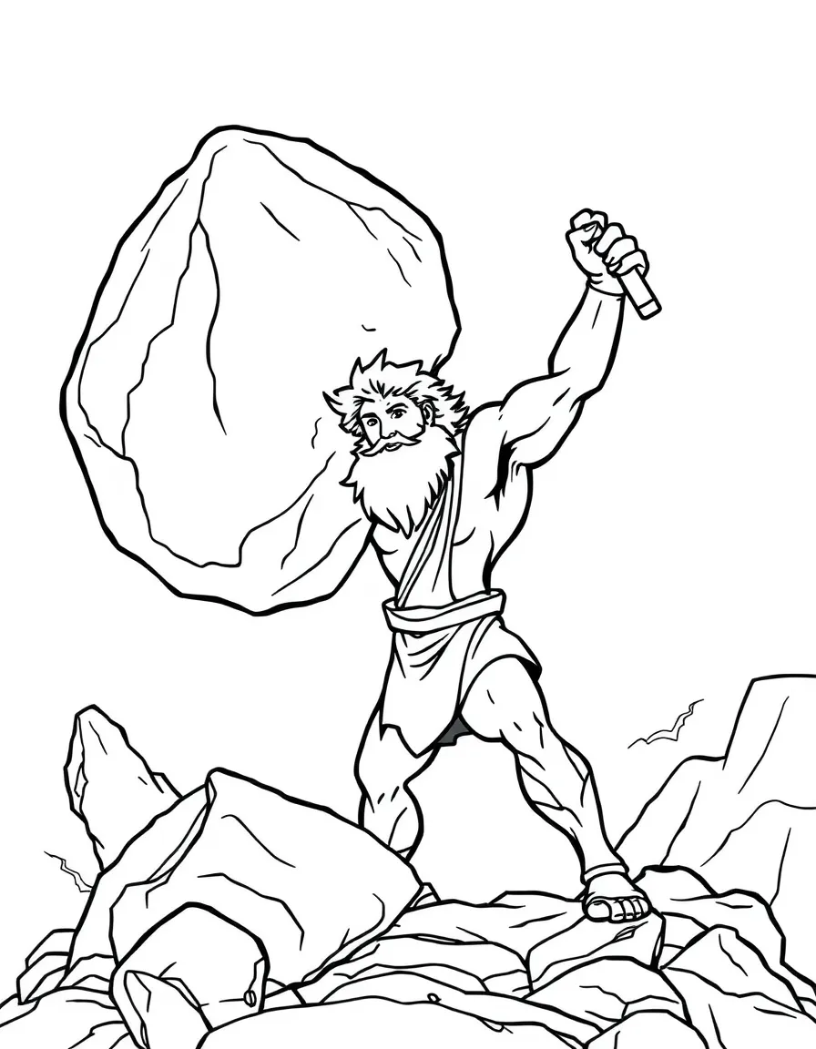 Hercules lifting a huge rock, looking strong.