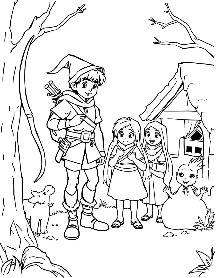 Robin Hood and Little John helping a poor family.