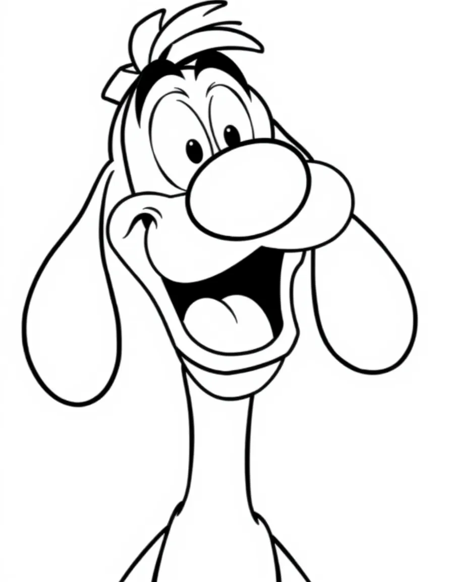 Goofy trying to sing, with a funny expression.