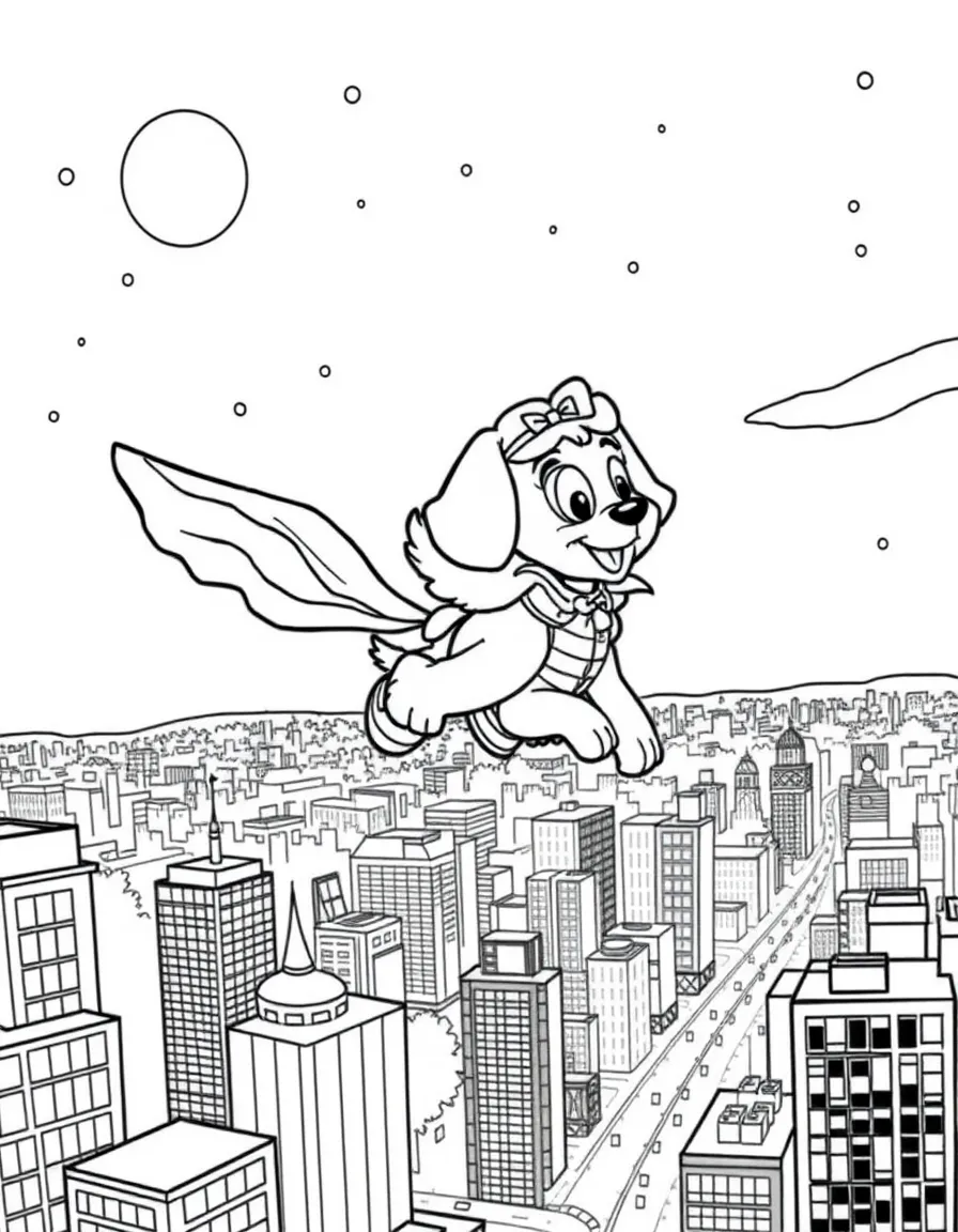 Bernard and Miss Bianca flying over a city at night.