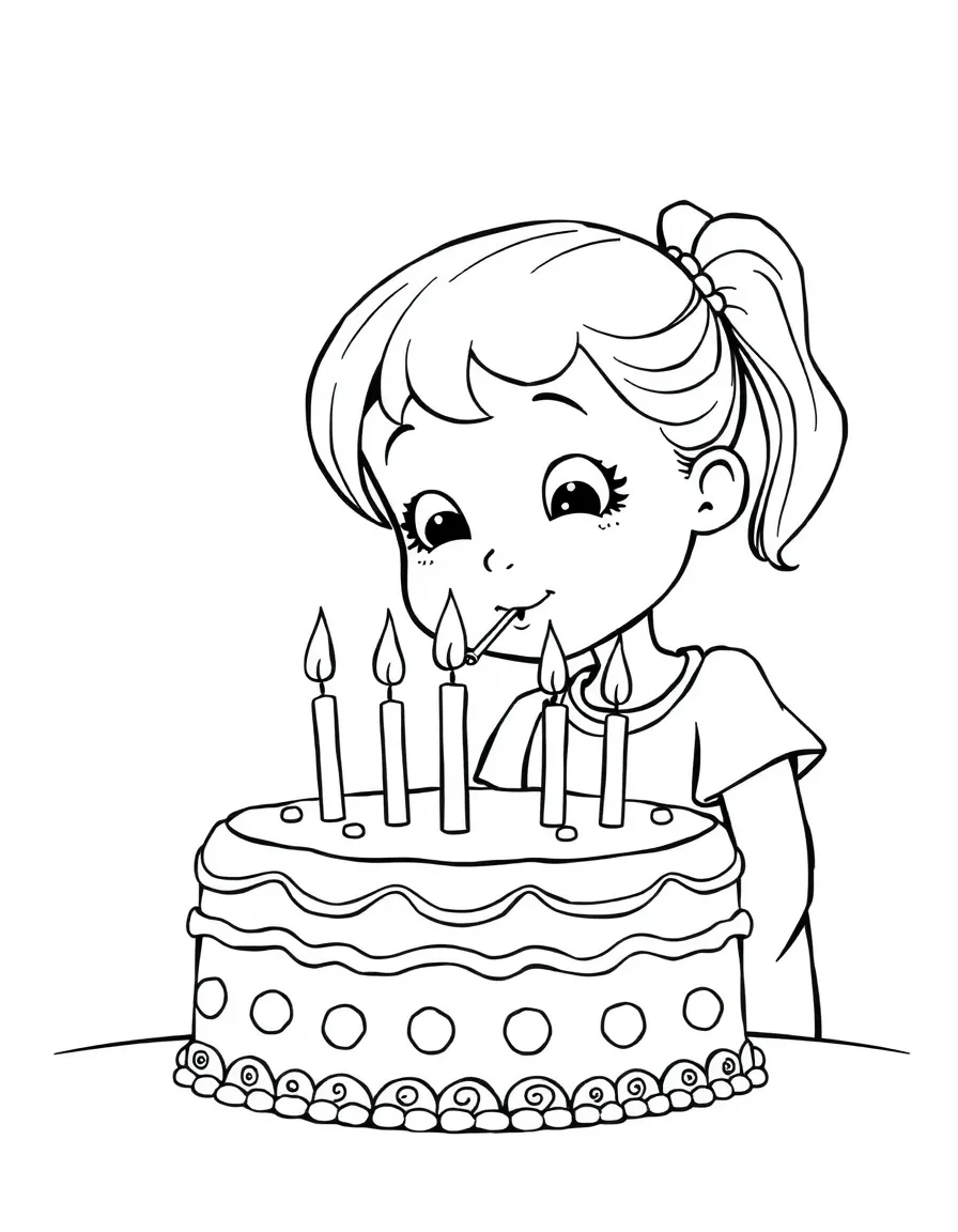 A girl making a wish as she blows out candles on a birthday cake.