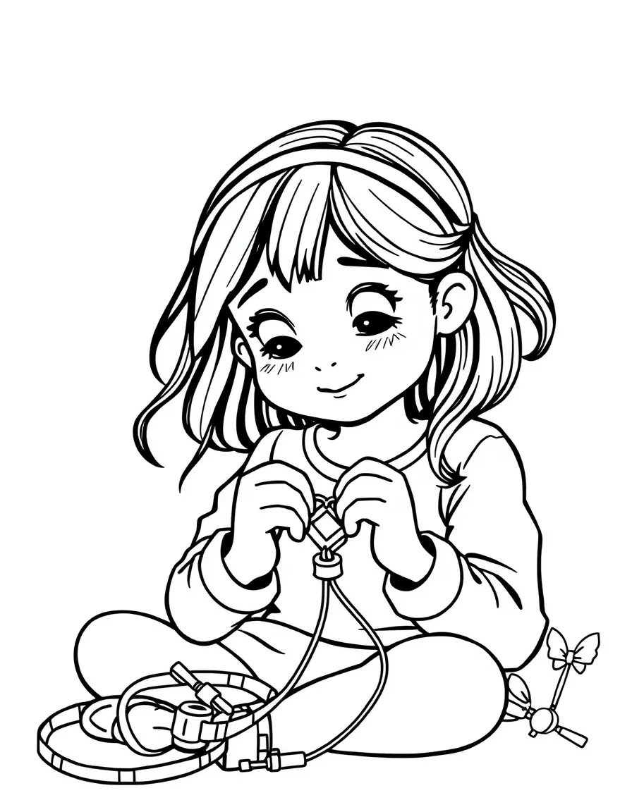A girl making a friendship bracelet for her best friend.