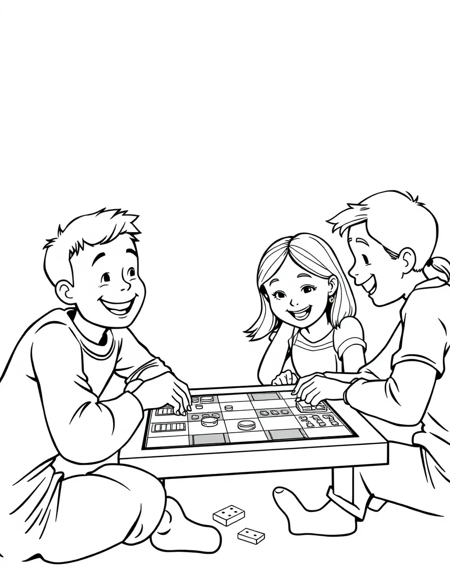 A girl playing a board game with her family, smiling and having fun.