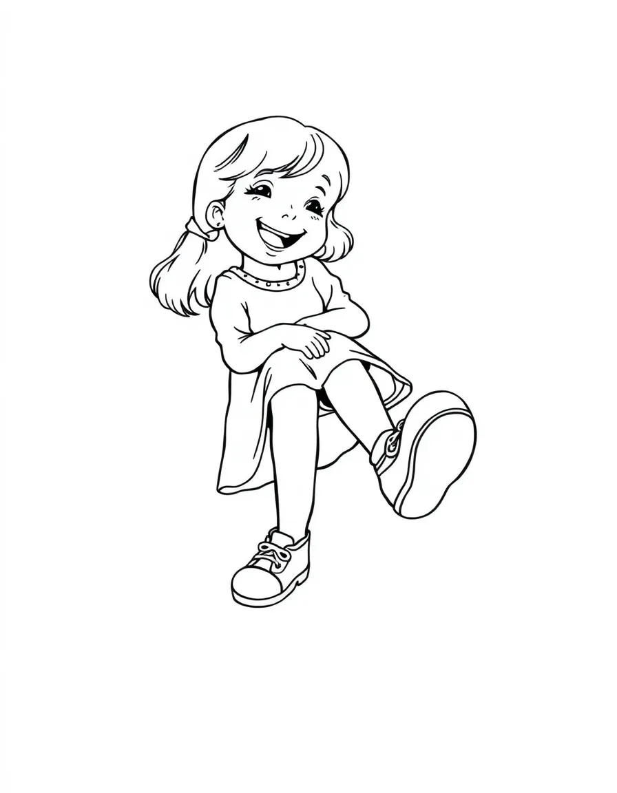 A girl trying on her mom's shoes, wobbling and laughing.