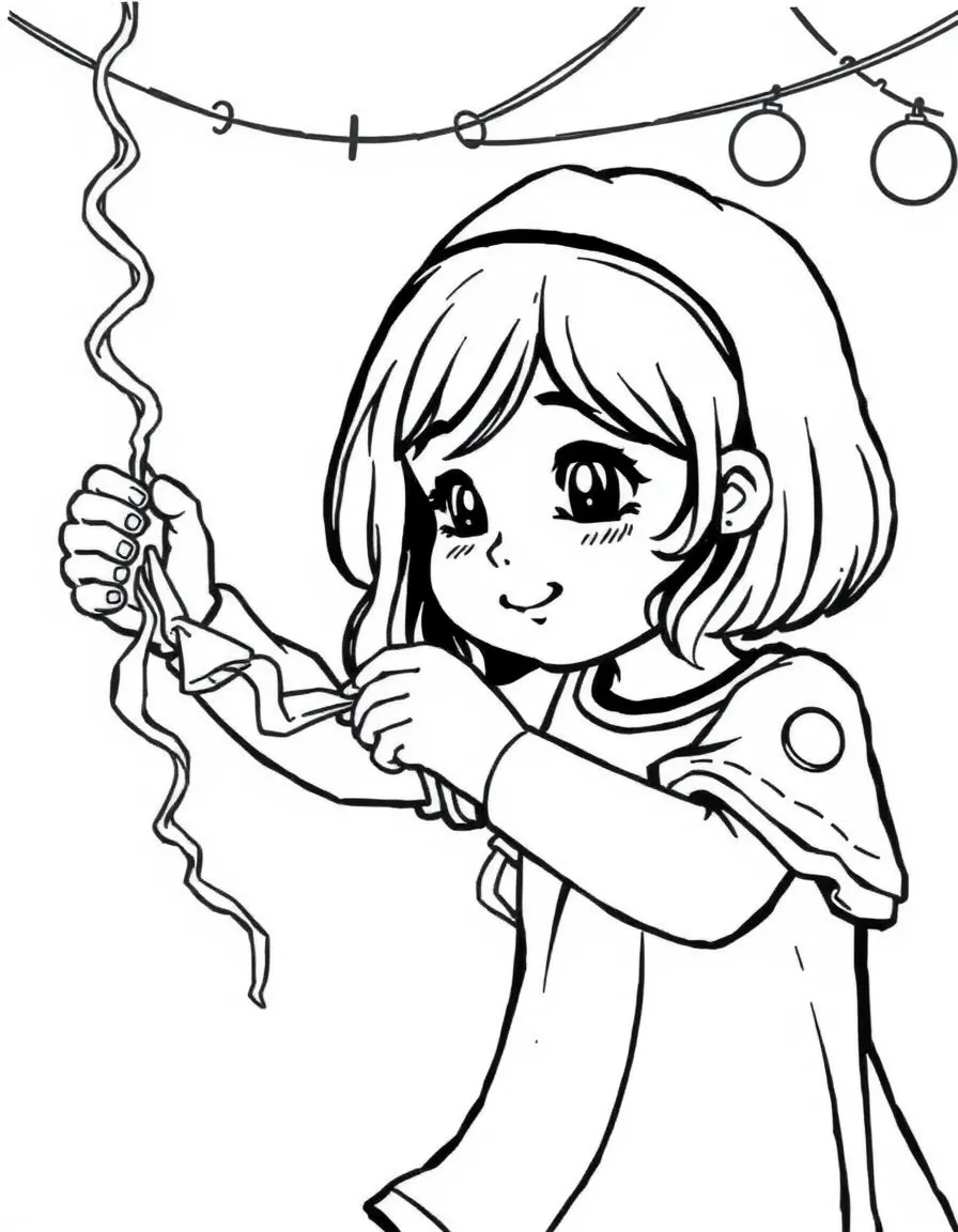 A girl making a paper chain decoration.