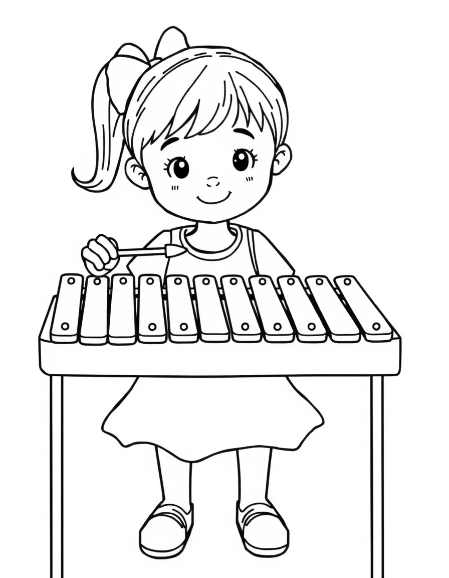 A girl playing a xylophone with mallets.