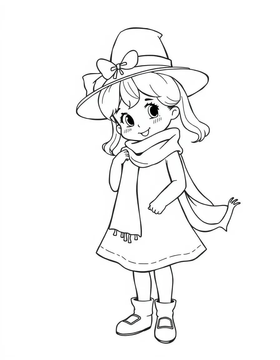 A girl playing dress-up with a fancy hat and scarf.