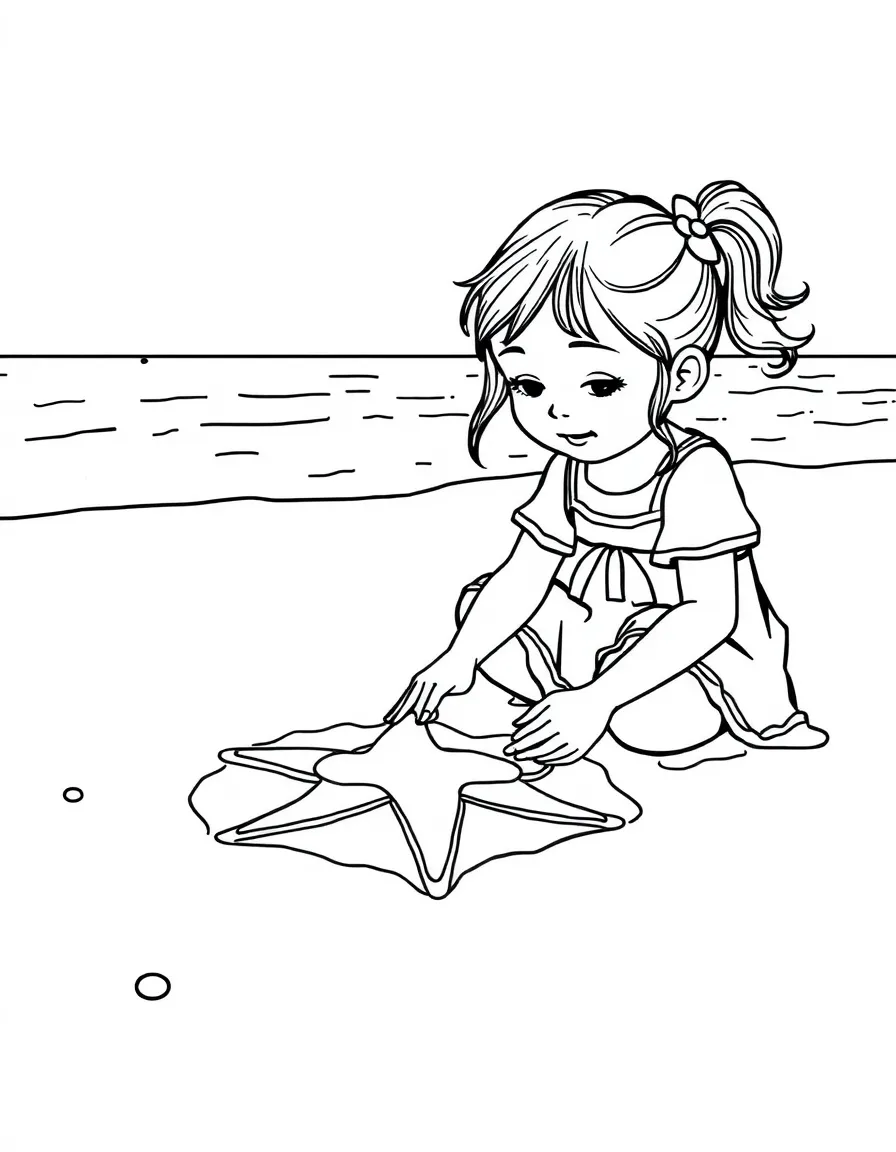 A girl making a sand angel on the beach.