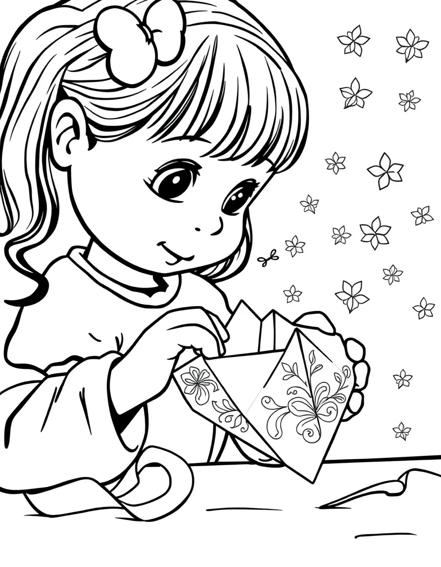 A girl making a paper fortune teller.