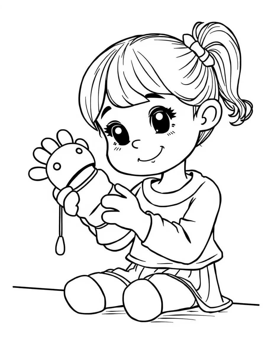 A girl making a puppet out of a sock.