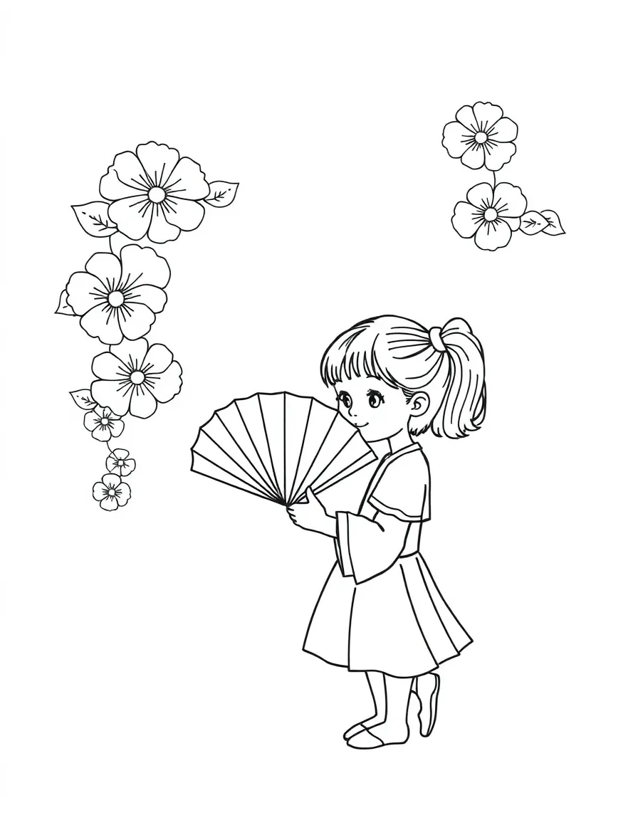 A girl making a paper fan.