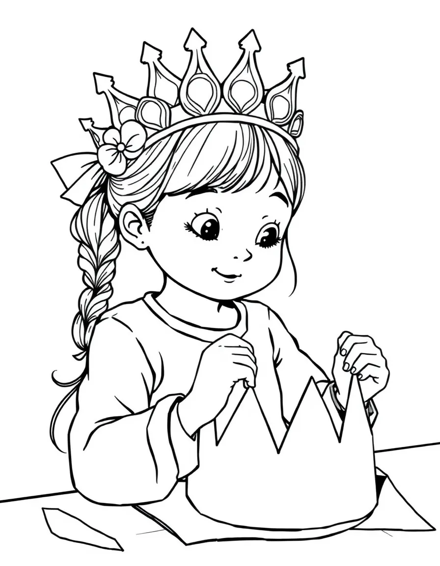 A girl making a paper crown.