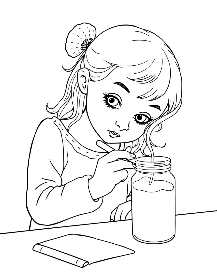 A girl making a "secret message" with invisible ink (lemon juice).
