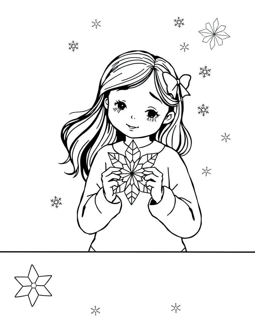 A girl making a paper snowflake.