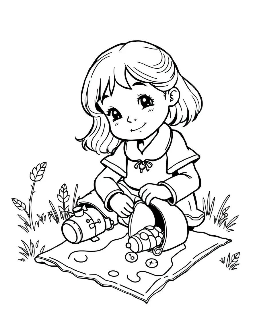 A girl making a "treasure map" and hiding a toy treasure.