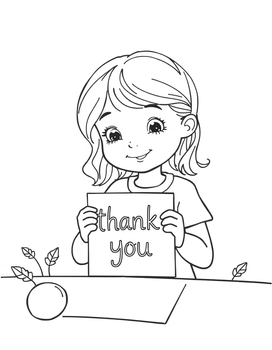A girl making a "thank you" card for someone.