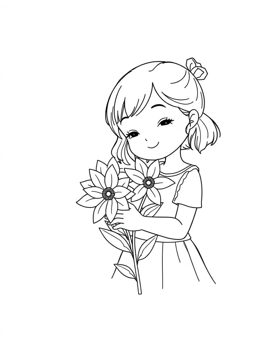 A girl making a paper flower bouquet.