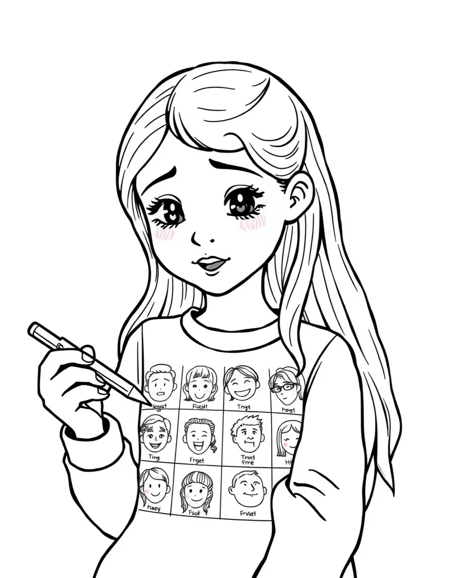 A girl making a "feelings chart" with different emotions.