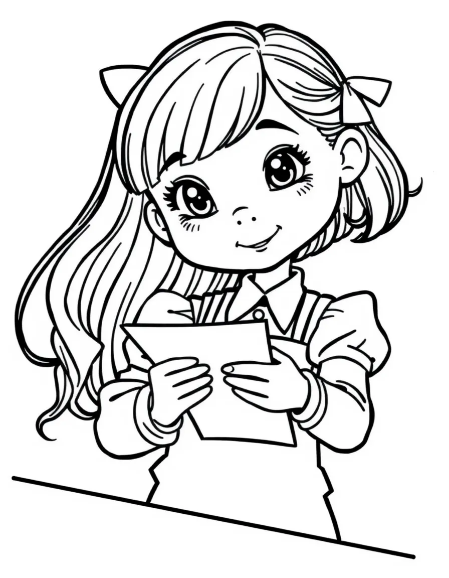 A girl pretending to be a server, taking toy orders.