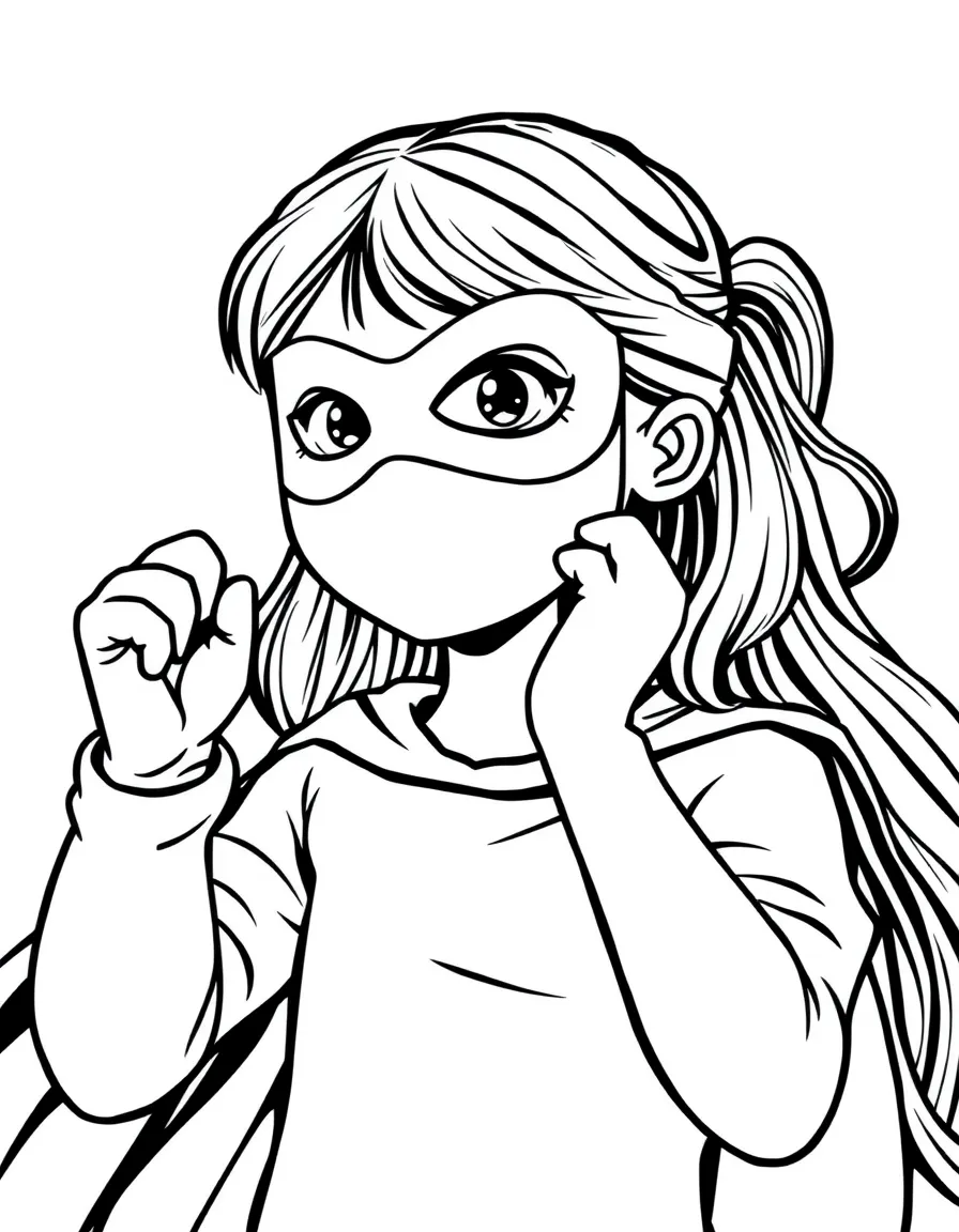 A girl making a "superhero mask" out of paper.