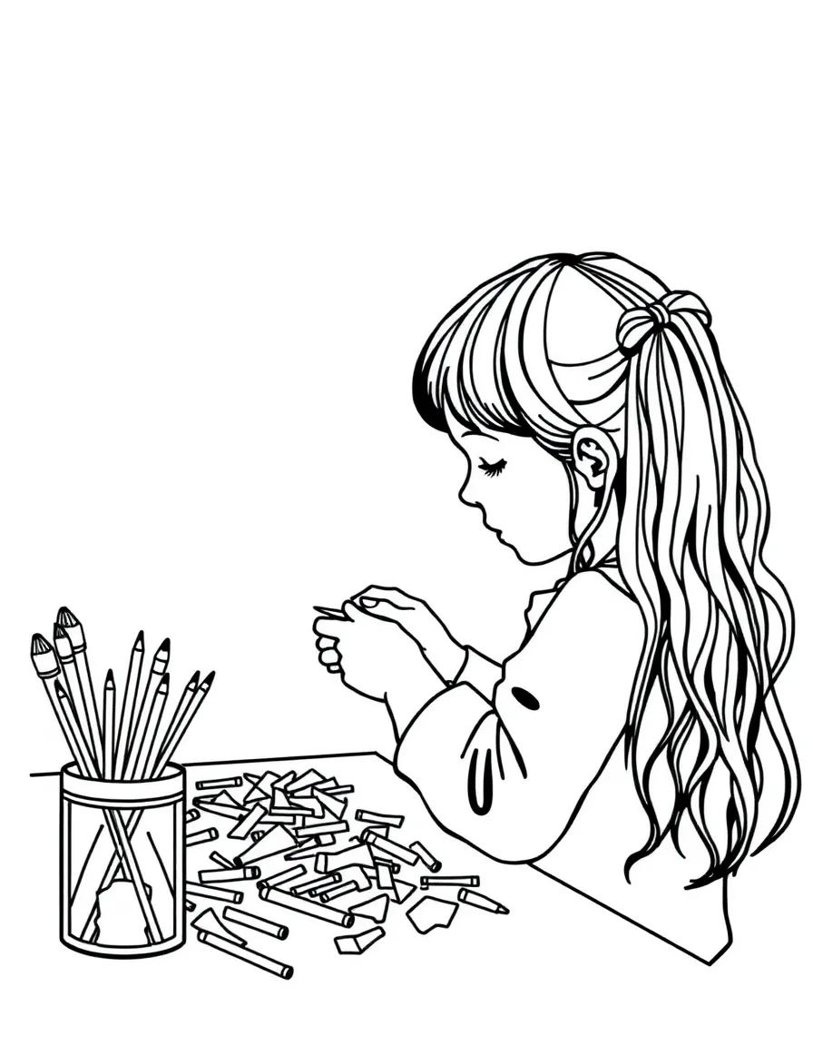 A girl making a "rainbow collage" with different colored materials.